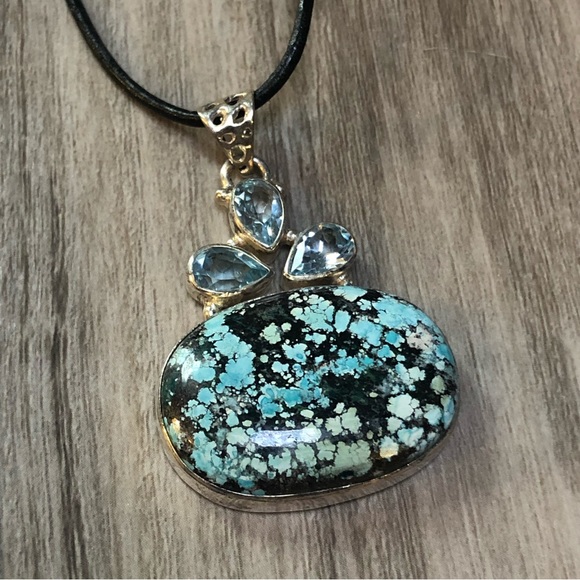 Turquoise & Aquamarine Sterling Pendant - Picture 3 of 5